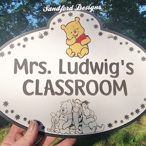 Winnie the Pooh Teacher Wood Sign, Disney Teacher Tigger, Piglet or Eeyore Teacher Sign