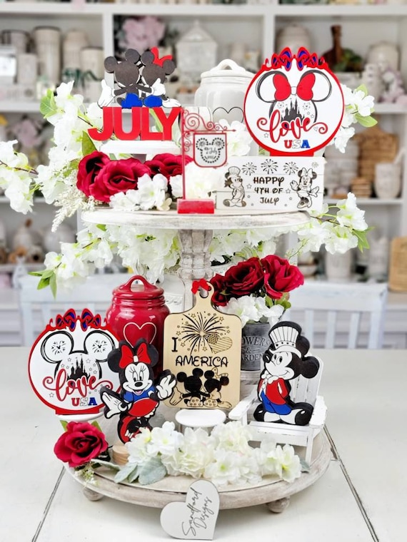 Mickey and Minnie 4th of July Tiered Tray Decor - Disney Patriotic Home Decorations