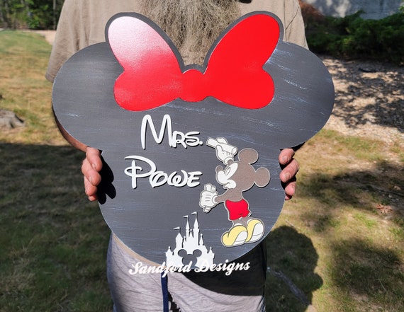 Minnie Mouse Chalkboard Teacher 3d Wood Sign -  Custom Mickey Teacher Appreciation Gift