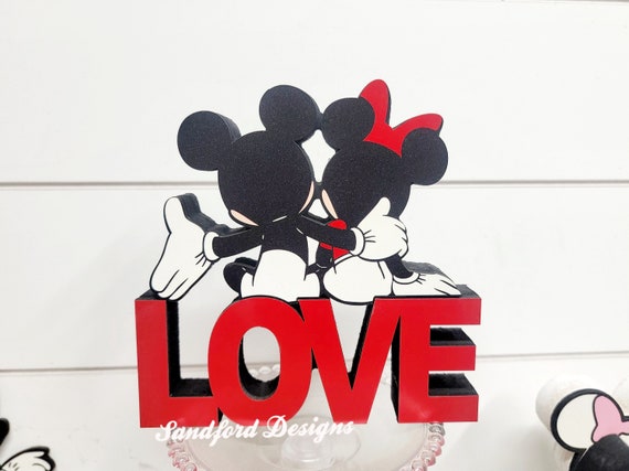 Mickey and Minnie Valentine Tiered Tray Decor - Mickey and Minnie wood love sign