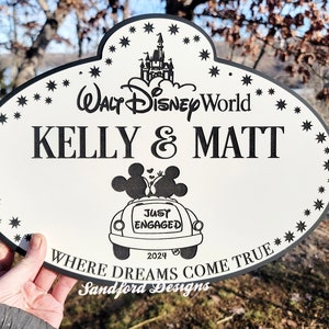 Disney Mickey and Minnie Just Married Sign - Just Engaged Gift - Happily Ever After Wall Art
