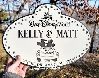 Disney Mickey and Minnie Just Married Sign - Just Engaged Gift - Happily Ever After Wall Art