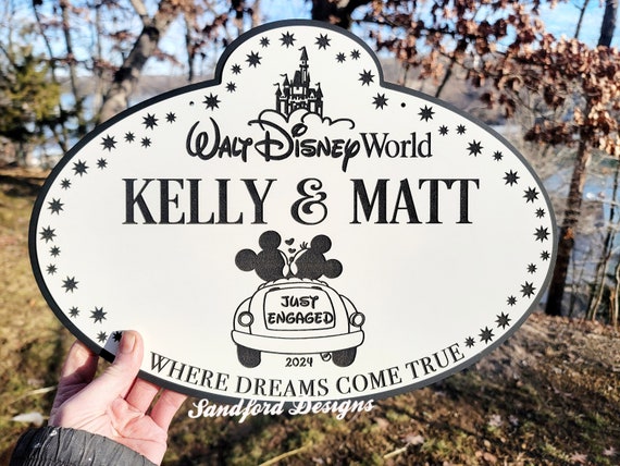 Disney Mickey and Minnie Just Married Sign - Just Engaged Gift - Happily Ever After Wall Art