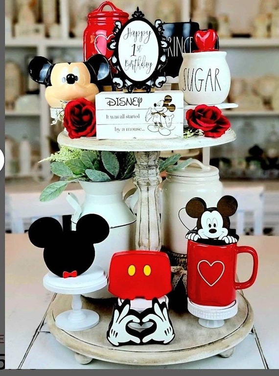 Mickey Birthday Tiered Tray Decor - Mickey Mouse Classic Decorations, Mickey heart hands