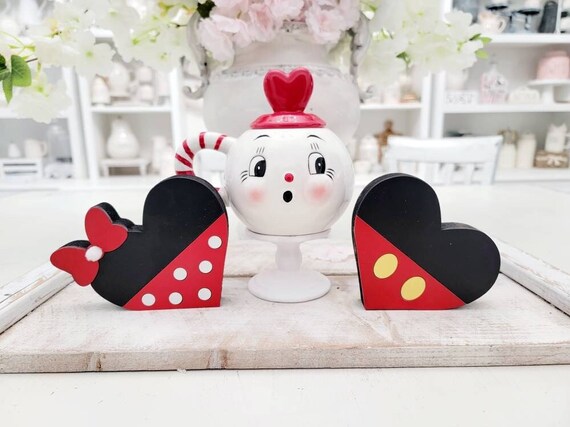 Mickey Wooden Heart Tiered Tray Decorations - Disney Mickey and Minnie Tiered Tray Decor