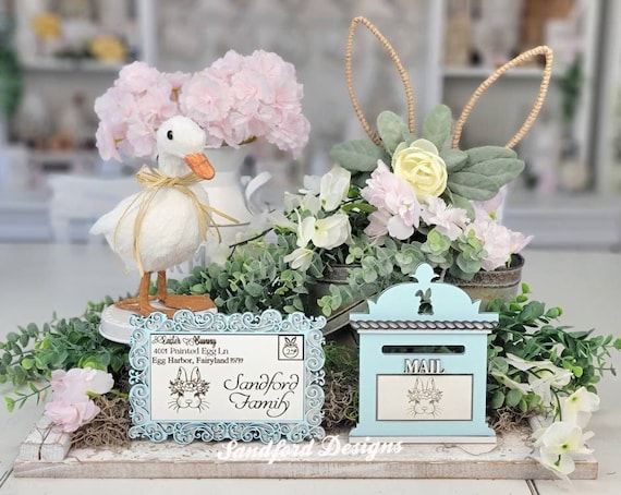Personalized Easter Bunny Letter - Adorable Cottontail Bunny tiered tray decor Mailbox