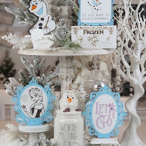 Magical Frozen Decor Bundle - Let it Snow with Olaf - Disney Christmas Signs for Tier tray displays