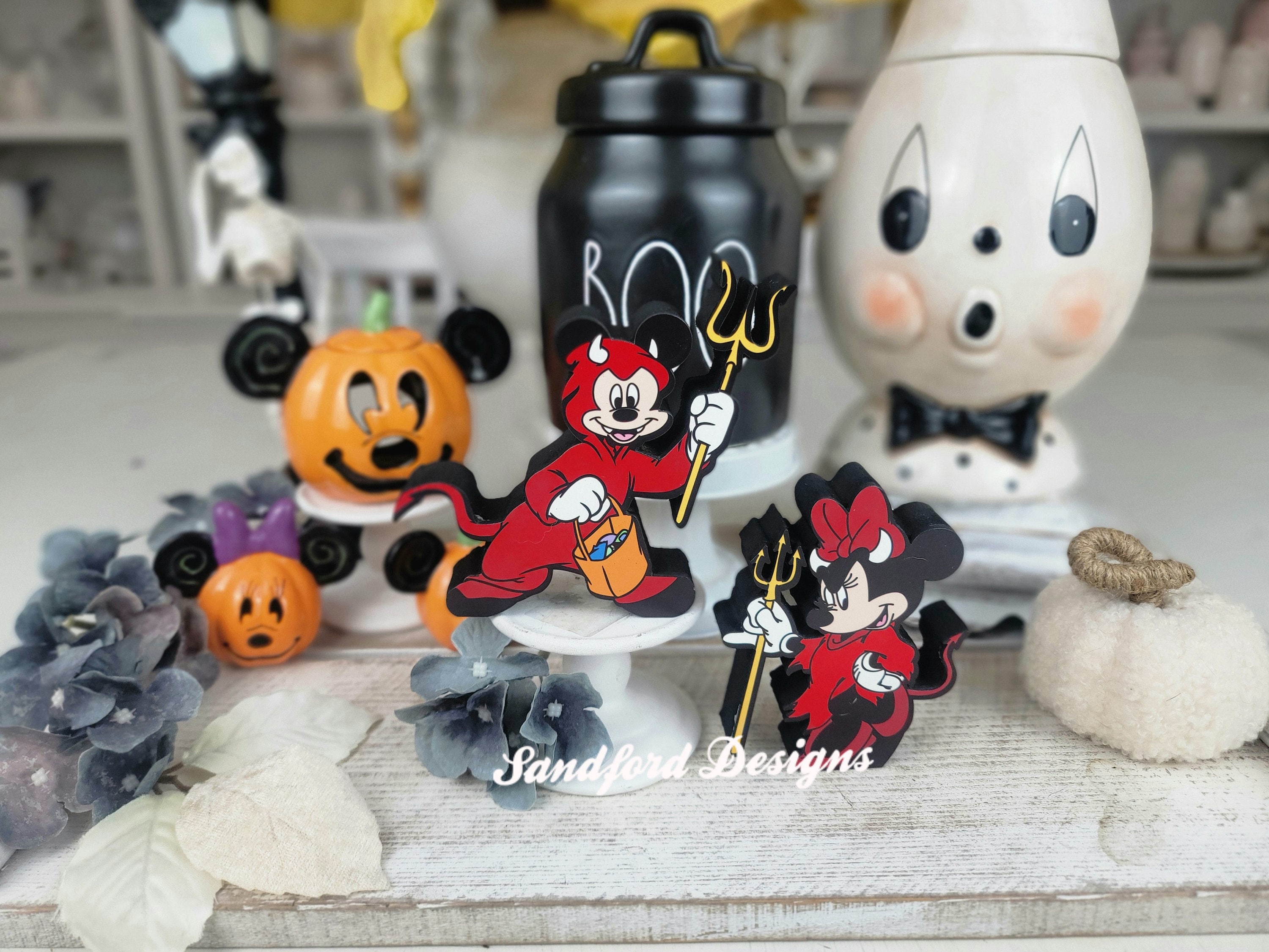 Minnie Devil Mickey and Minnie Devil Tiered Tray Decorations - Disney Halloween Wood ...