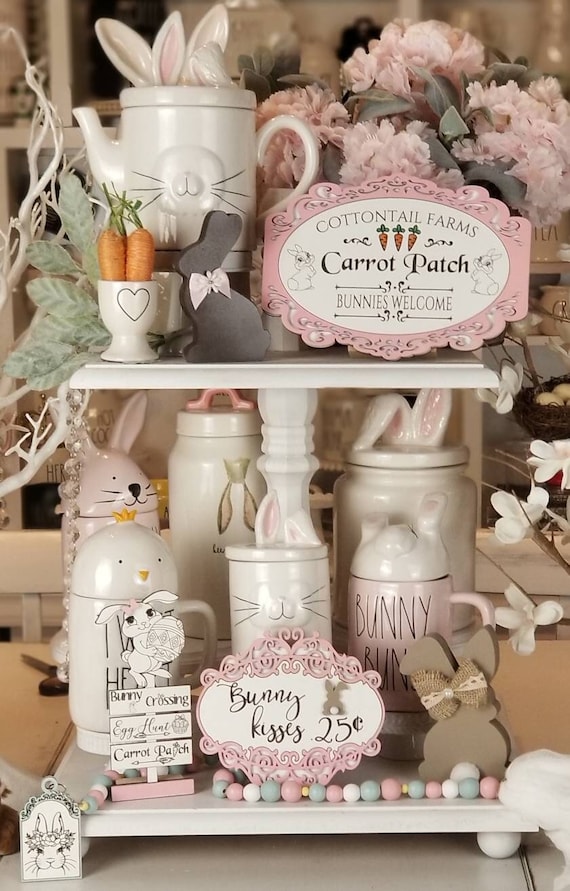 Farmhouse Easter Tiered Tray Decor, Carrot Patch Decor, Bunny Kisses Decorations