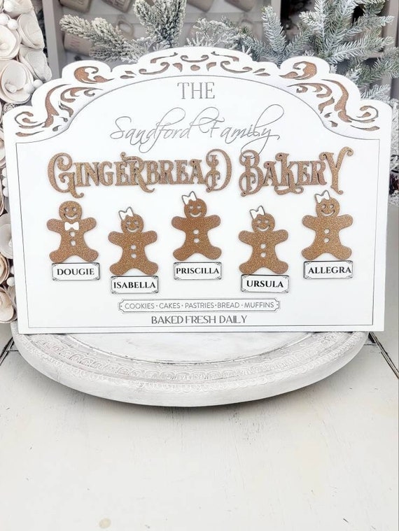 Gingerbread Grandchildren Family Sign - Custom Holiday Decoration -  3d Wood Sign