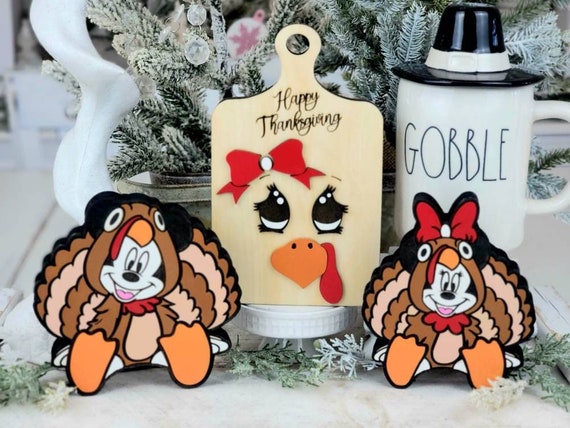 Mickey and Minnie Thanksgiving Turkey Tiered Tray Decorations - Disney Fall Home Decor
