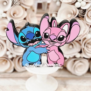 Stitch and Angel in love themed Tiered Tray Decor - Disney Stitch home Decorations