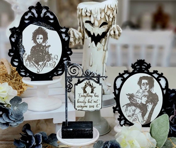 Spooky Edward Scissorhands Home Decor for Tiered Tray - Tim Burton Gothic Halloween and Fall Display