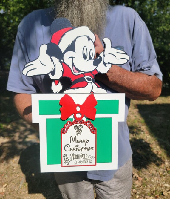 Mickey Christmas present door hanger, Personalized Disney Decor, Disney Farmhouse Christmas Family Decor