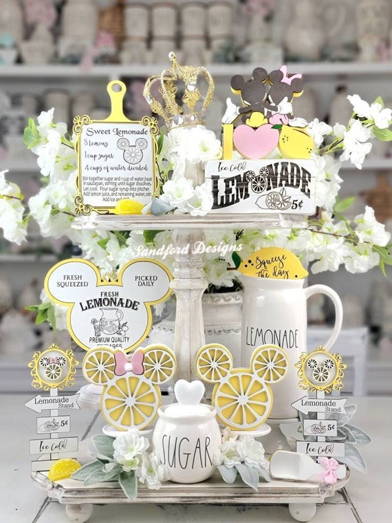Mickey and Minnie Farmhouse Lemon Decor - Disney Citrus Decorations -  Table Tiered Tray Decorations