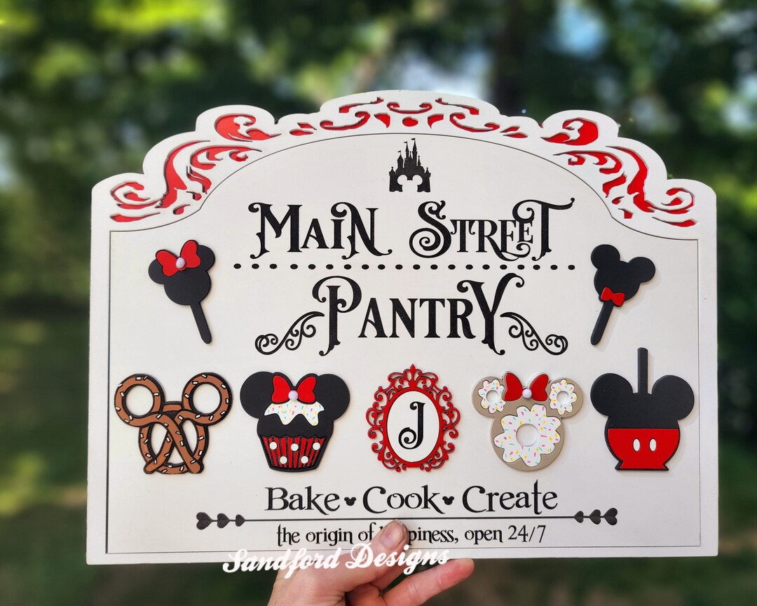 Disney Main Street Pantry Sign, Disney Kitchen Decor, Disney Snacks, Mickey Pretzel, Disney