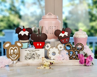 Mickey Snack Tiered Tray Decor - Disney Park Snacks - Mouse Ice Cream and Mickey Pretzel