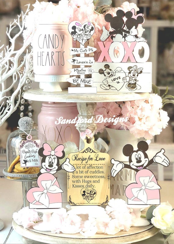 Mickey and Minnie Valentine Tiered Tray Decor, Disney Valentine's Day Decorations