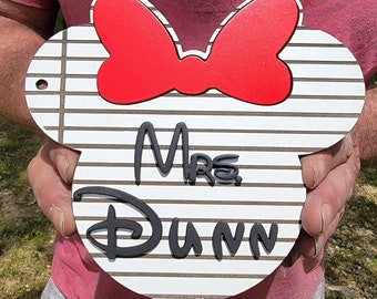 Minnie Mouse Teacher Wood Sign: 3D Classroom Decor Gift
