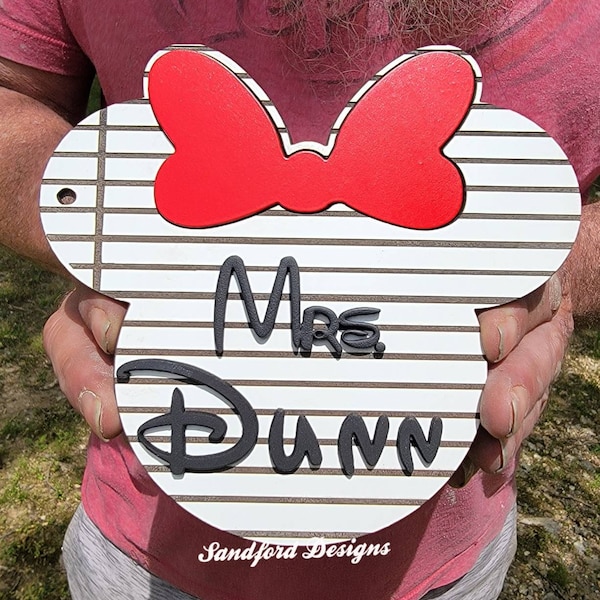 Minnie Mouse Teacher Paper Wood Sign - Classroom Decor and Appreciation Gift- 3d Wood Sign