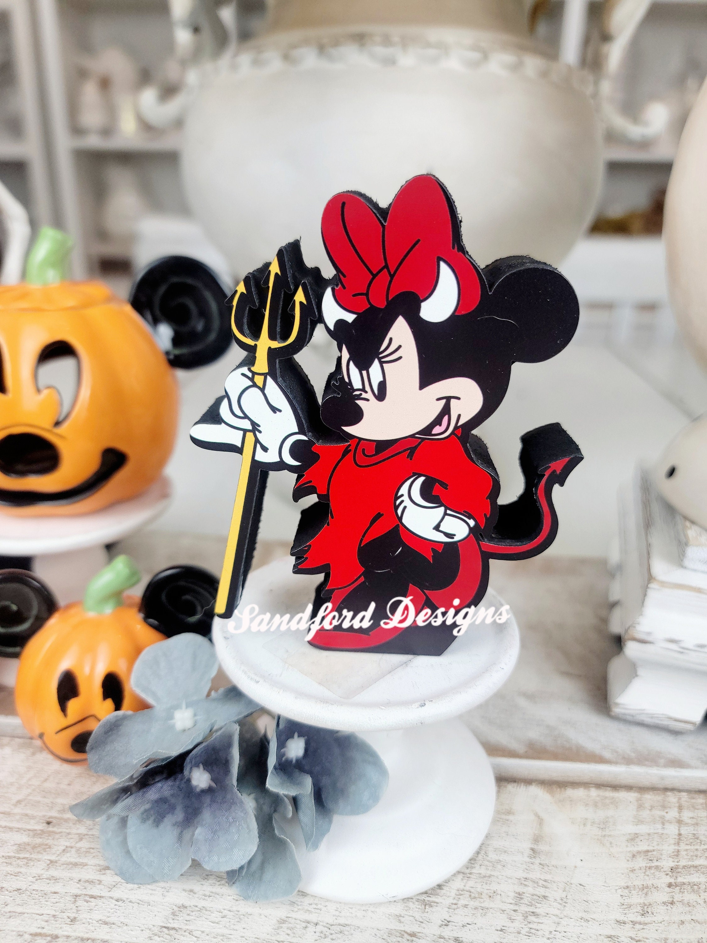 Minnie Devil Mickey and Minnie Devil Tiered Tray Decorations - Disney Halloween Wood ...