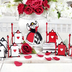 Alice in Wonderland Tiered Tray Decor - Playing Cards, Queen of Hearts - Disney Wood Signs