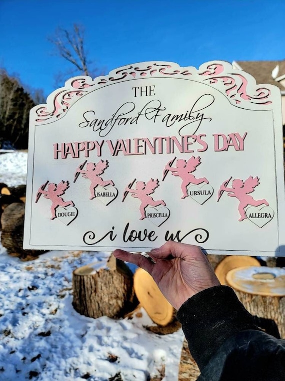 Cupid Family Sign - Romantic Coffee Bar Decor - Personalized heart Names  - 3d Wood Sign