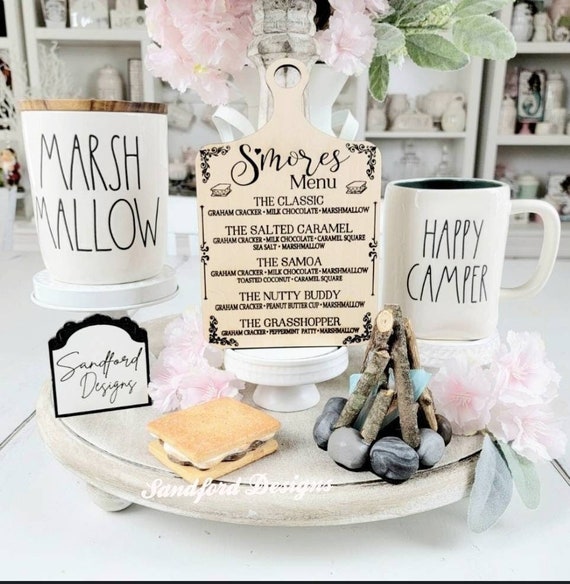 S'mores Menu Sign - Rustic Camping Decor Tiered Tray, Wanderlust Theme, Adventure Awaits