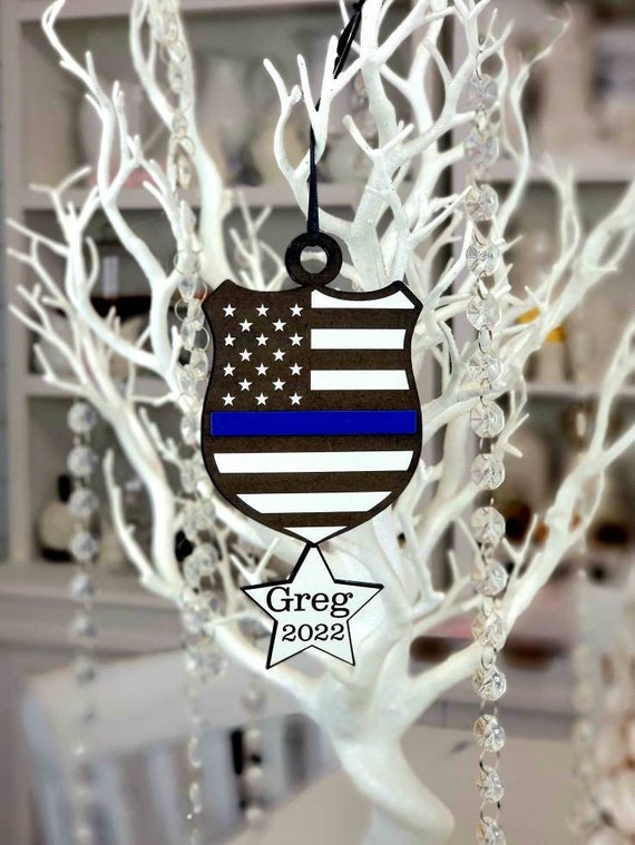 Personalized Blue Line Police Ornament - Custom Cop Christmas Decor - Thin Blue line Christmas Gift