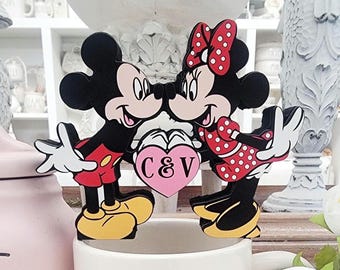 Personalized Mickey and Minnie Wood Tray Decor, Wedding, Anniversary gift