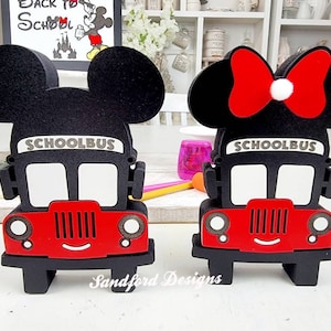 Mickey and Minnie school bus wood signs - Back to school Tiered Tray Decor - Disney teacher gift
