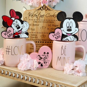 Mickey and Minnie Wood Conversation Hearts - Disney Valentine Shelf Sitters Tiered Tray Decor - Peeking Pals