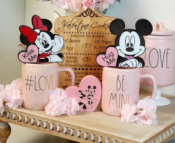 Mickey and Minnie Wood Conversation Hearts - Disney Valentine Shelf Sitters Tiered Tray Decor - Peeking Pals