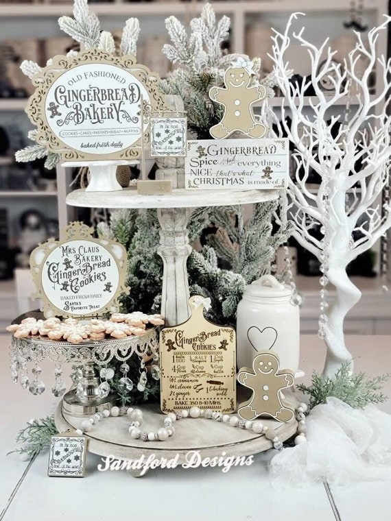 Elegant Christmas Neutral Gingerbread Decorations - Neutral Gingerbread decor - White Christmas decorations