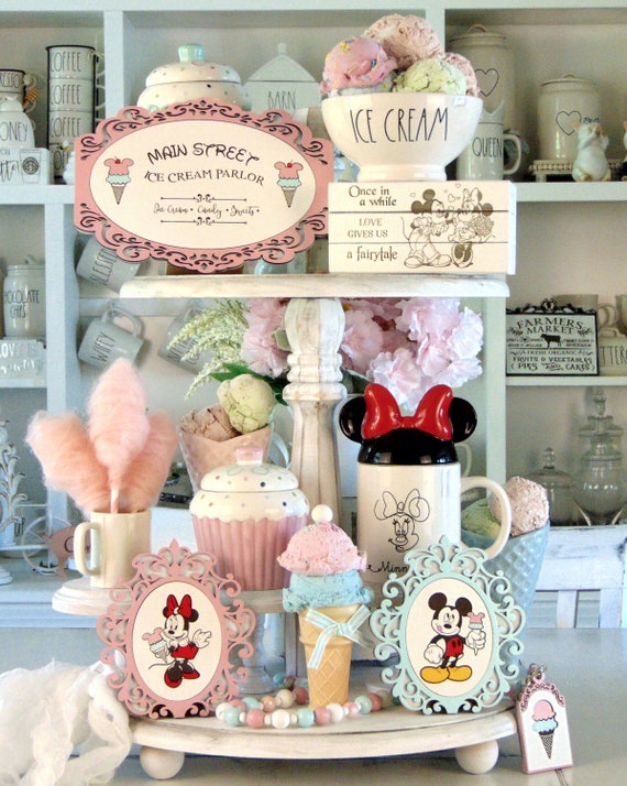 Farmhouse Mickey and Minnie Ice cream Tiered Tray decor - Mouse birthday party decor