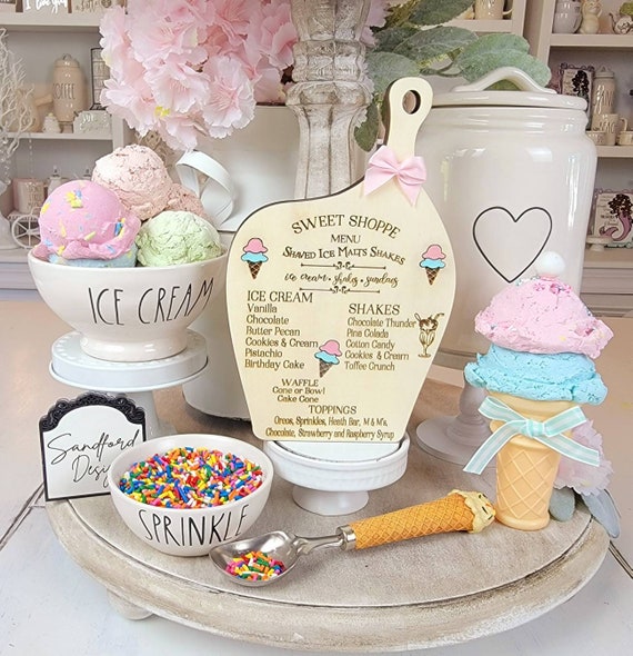 Farmhouse Ice Cream Tiered Tray Decor - Sweet Menu Sign - Summer Birthday Party Decor -