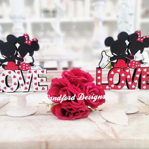 Mickey and Minnie Valentine Wood Tiered Tray Decor