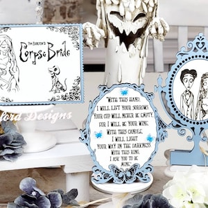 Corpse Bride Tiered Tray Decor - Gothic Halloween Centerpiece - Tim Burton with this hand poem