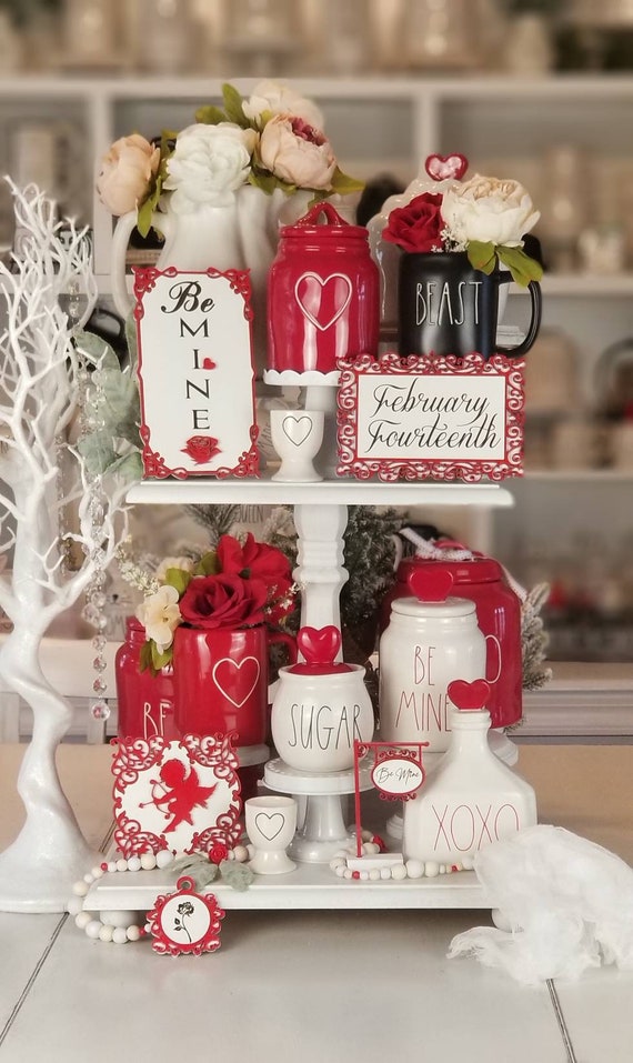 Cupid Valentine Tiered Tray Decor - Shabby Chic Be Mine Valentine Home Decorations