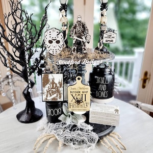 Jason Voorhees Halloween Decor, Friday the 13th Tiered Tray Decor, Horror Movie Home