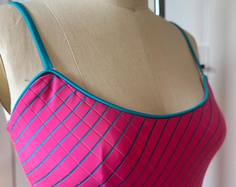Cole of California brand Pink and teal windowpane spandex one piece swimsuit