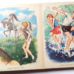 Cuaderno, ilustración de portada de un libro de E. Blyton "La famille Tant-mieux", hecho a mano, pieza única, Made in France, encuadernación copta.
