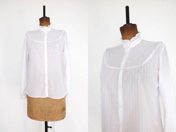 Vintage 70s White Ruffle Blouse