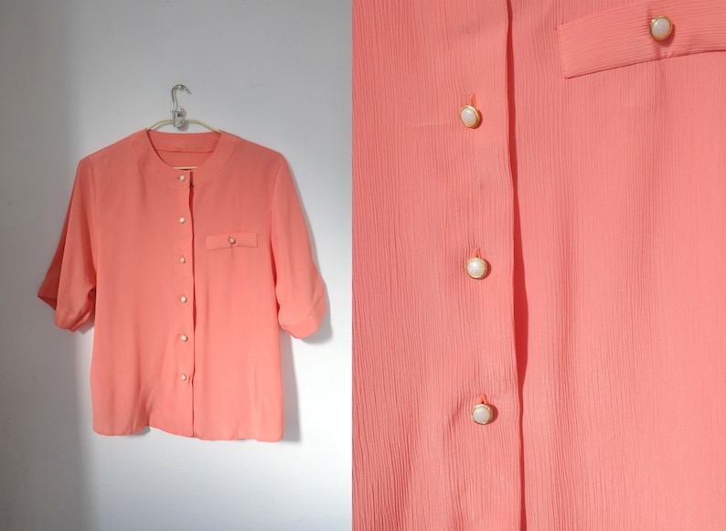 Vintage 80s Coral Pink Blouse