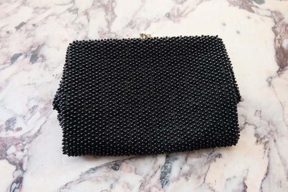 Vintage 60s Black Beaded Clutch Handbag
