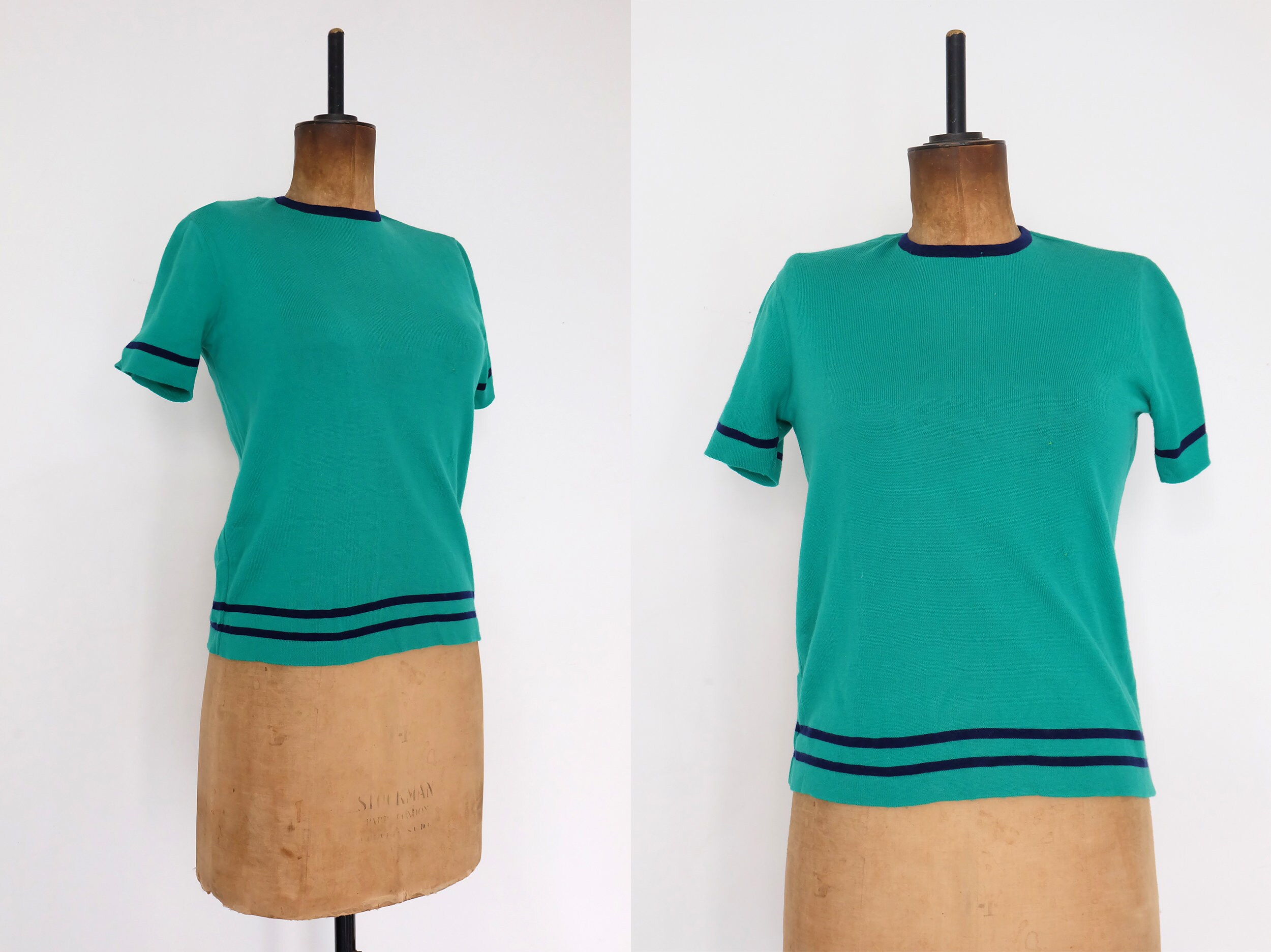 Image of Vintage S Green & Dark Blue Knitted Top