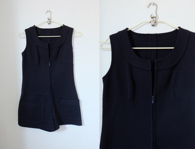 Vintage 60s Black Zip Playsuit