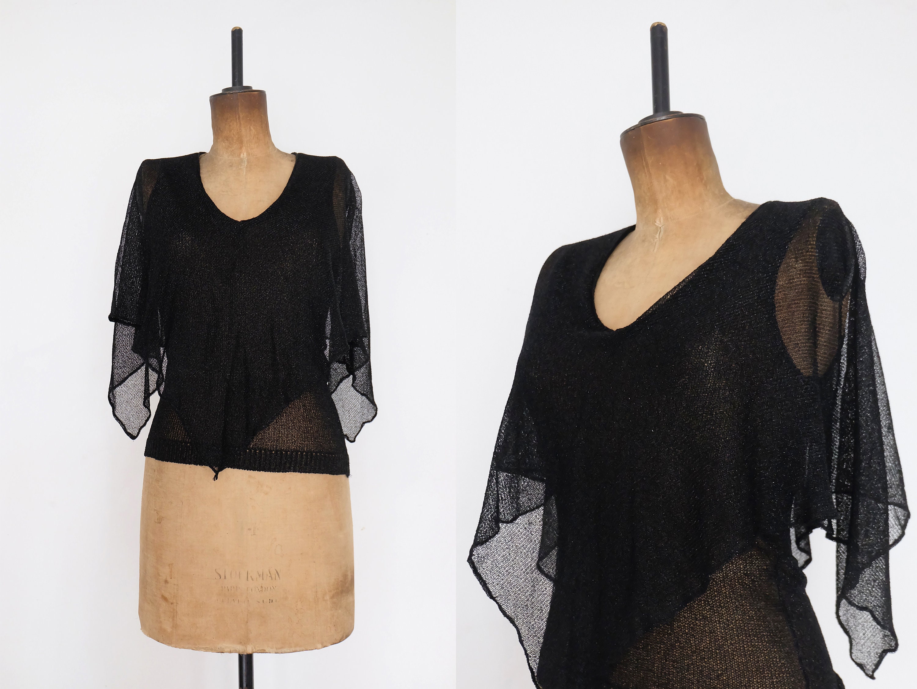 Vintage 70s Black Knitted Sheer Top | Etsy