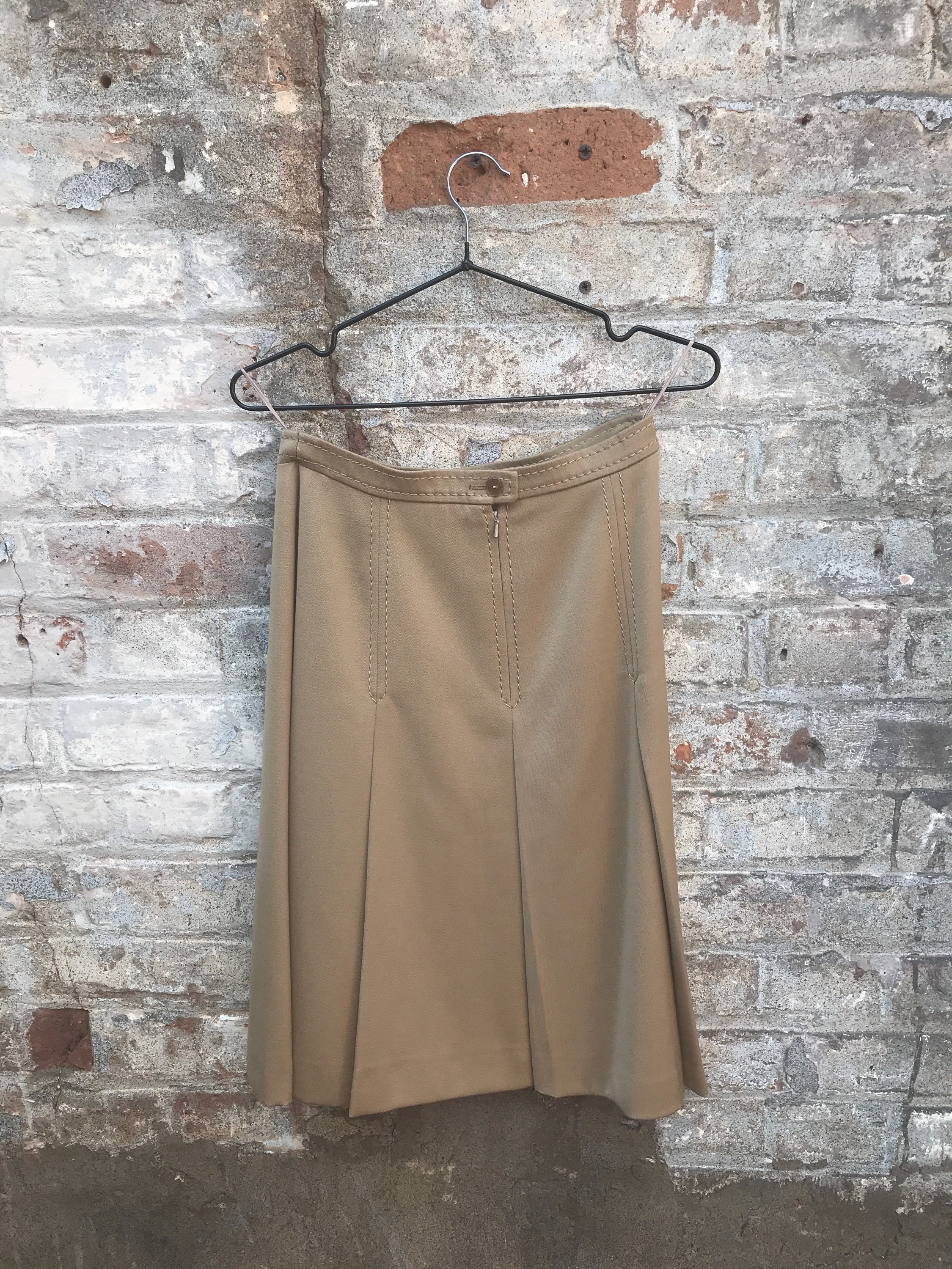 Image of S Vintage Midi Camel Khaki A-Line Skirt - Small Size