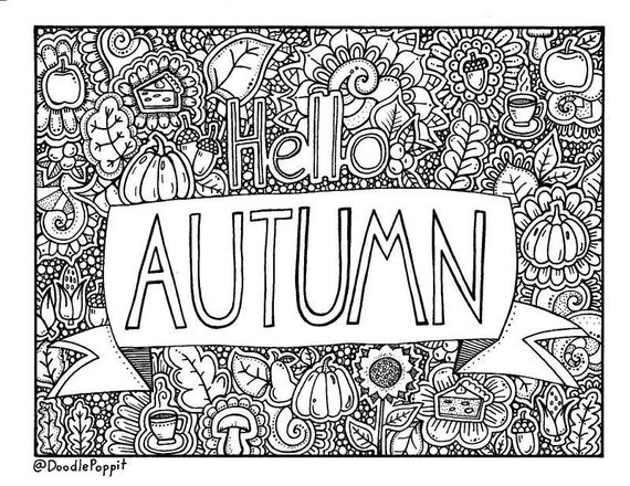 Hello AUTUMN Coloring Page Coloring Book Page Adult | Etsy